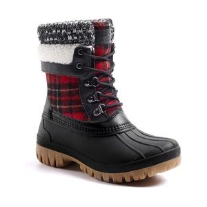 Womens Winter Snow Boots | Red and Black | Waterproof Shell | Duck Boots